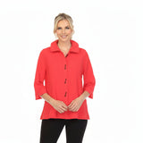Textured Button Front Blouse/Jacket in Red - 3075SOL-RD