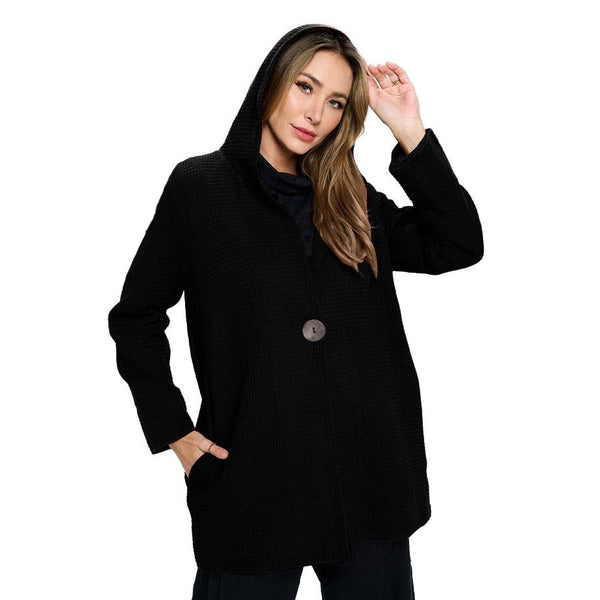 Focus Long Hooded Waffle Jacket in Black - FW138-BK - Size S Only!