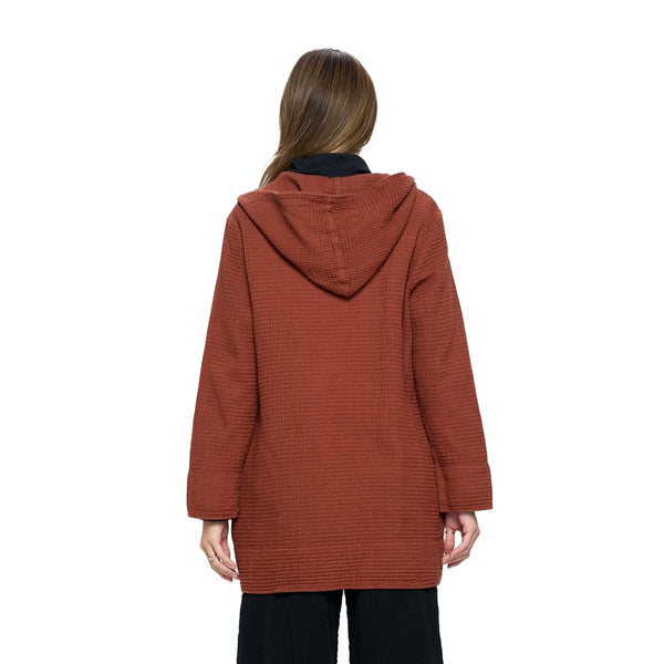 Focus Long Hooded Jacket in Clay Red - FW138-CLR