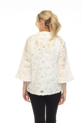 Beaded Floral Mesh Jacket in White - 2381-WT - Size XXL Only!