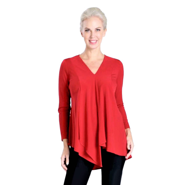 IC Collection V-Neck Drape Front Tunic in Red - 3878T-RED
