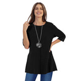 Diagonal Rib High-Low Tunic in Black - CS342-BLK