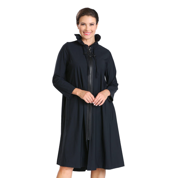 IC Collection Long Zip-Front Parachute Jacket in Black - 1421J-BLK