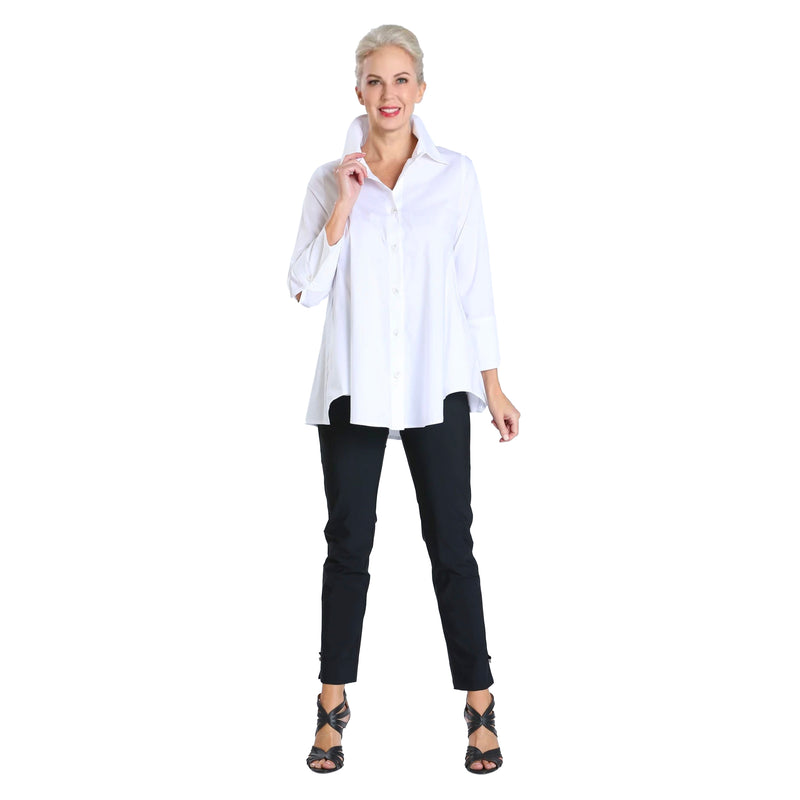 IC Collection High-Low Cotton Blouse in White - 3758B-WT
