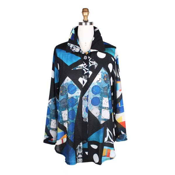 Damee Abstract-Print Long Shirt in Blue Multi - 7080 - Size M Only!