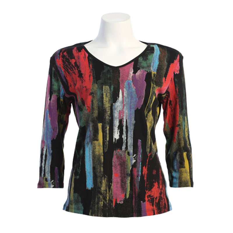 Jess & Jane "Cascade" Abstract Print Top in Black - 15-1647BK - S & 1X Only