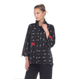 Diamond-Print Button-Front Jacket with Red Contrast Trim - 2881
