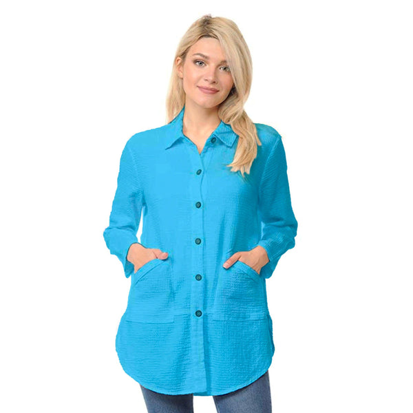 Focus Long Lightweight Waffle Shirt/Jacket in Turquoise - LW-110-TQ