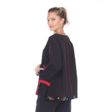 Top W/ Piping & Circles Trim in Black/Red - 2773