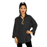 Solid Button Front Big Shirt in Black - GDB-527-BLK