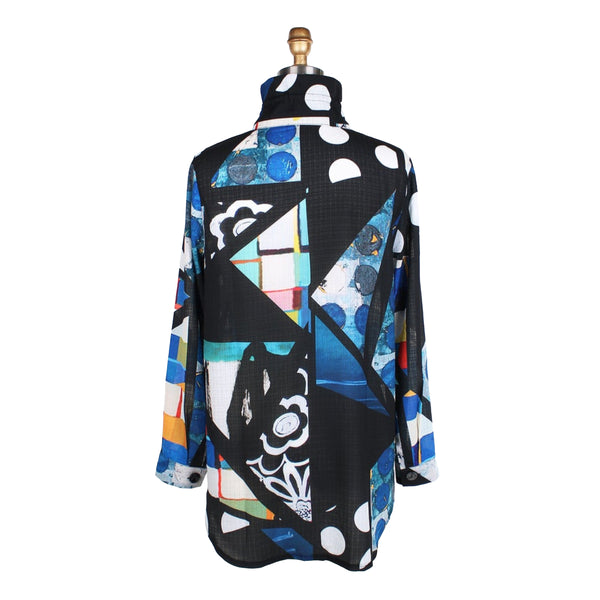 Damee Abstract-Print Long Shirt in Blue Multi - 7080 - Size M Only!