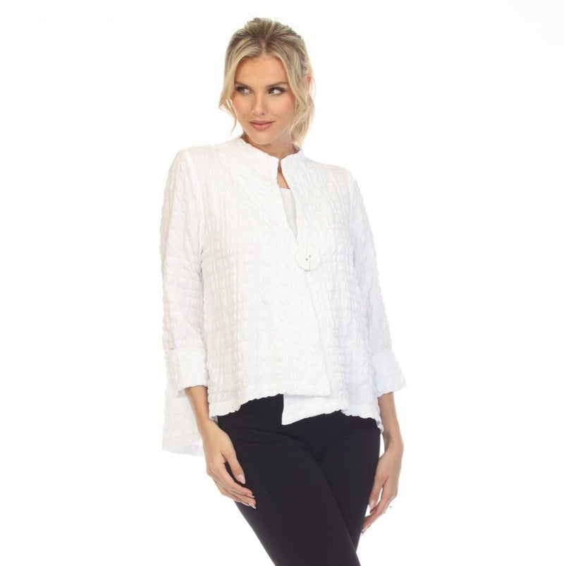 IC Collection Asymmetric Textured Jacket in White - 4507J-WHT - Size M Only!