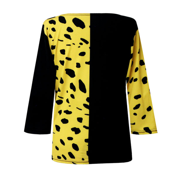Valentina " Leopard" Half & Half V-Neck Top in Yellow & Black - 24712