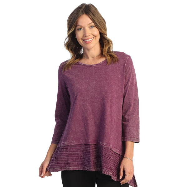 Jess & Jane Solid Plum Abstract Print Mineral Washed Tunic - M54-PLM