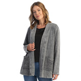 Mineral Washed Open Cardigan With Contrast Patch Pockets - M90