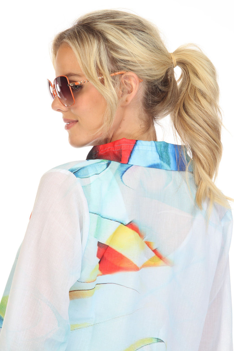 Damee Abstract Watercolor Print Jacket in Blue/Multi - 4740-MLT - Sizes S & XL Only!