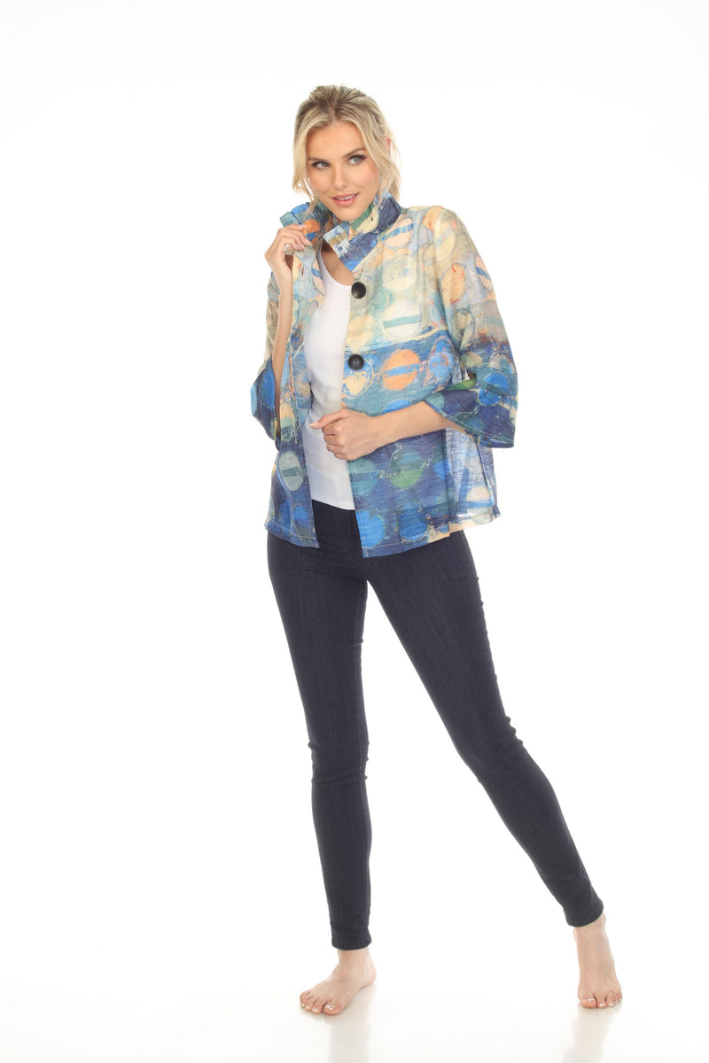 Damee Circular Abstract-Print Organza Jacket in Blues & Ivory - 2385 - Size S Only!