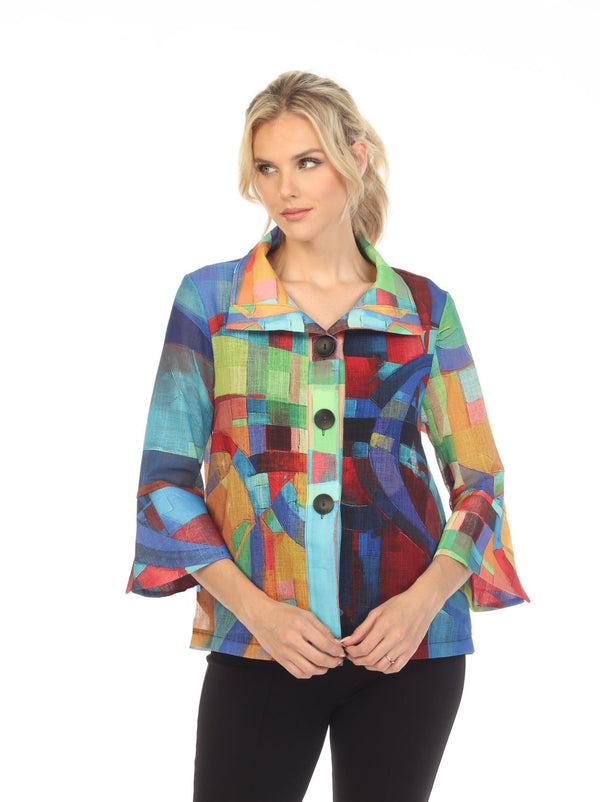 Damee  Geometric Abstract Print Button Front Jacket - 4813