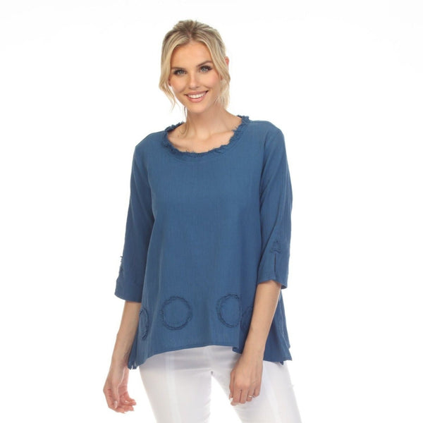 Focus Textured Patchwork Tunic Top in Capri Blue - CG-120-CB - Size S Only!
