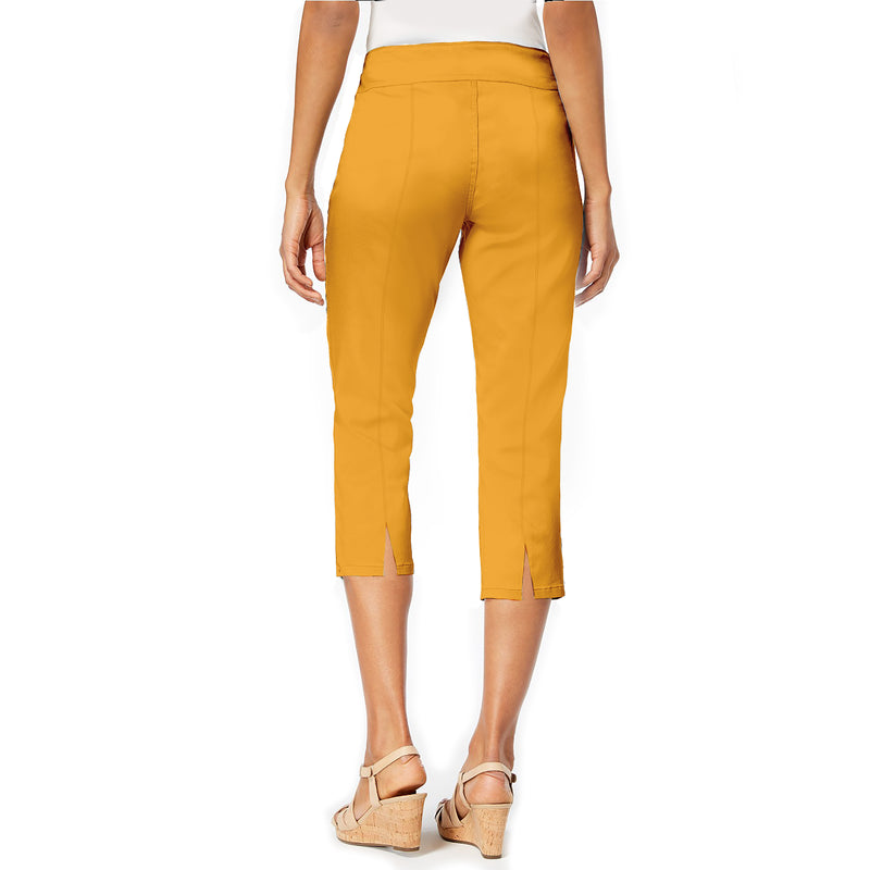 Mesmerize "Mason" Pull-On Capri with Back Slits in Mustard - Size 4 Only