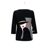 "Sophie" V-Neck Print Top in Black/White/Red - 19684-1