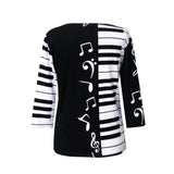 "Notes & Keys" V-Neck Print Top in Black/White - 21438