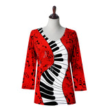 "Piano Keys" V-Neck Top in Red, Black & White - 24265 -