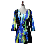 "Wind Song" Print V-Neck Tunic in Blue Multi/ - 19796-3