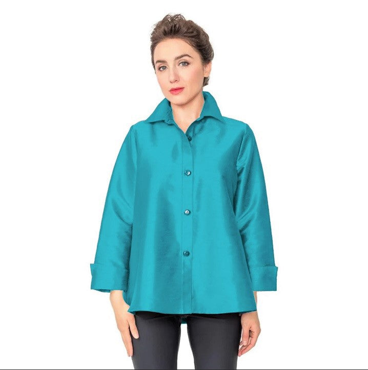 IC Collection Button Front Blouse in Teal - 4442J-TL - Size M Only!