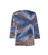 "Denim & Cheetah" V-Neck Top in Multi - 11784