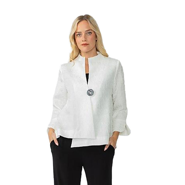 Textured One-Button Asymmetric Jacket in White - 6288J-WT