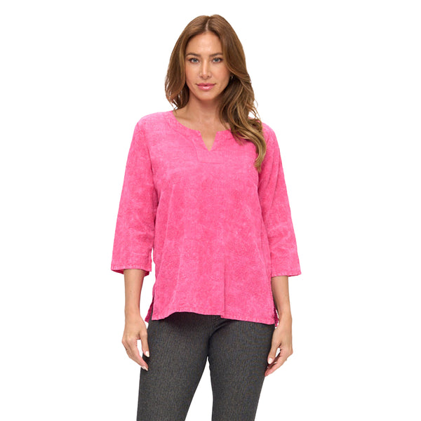 Embroidered Cotton Voile Mineral Washed Top in Fuchsia - C630-FS