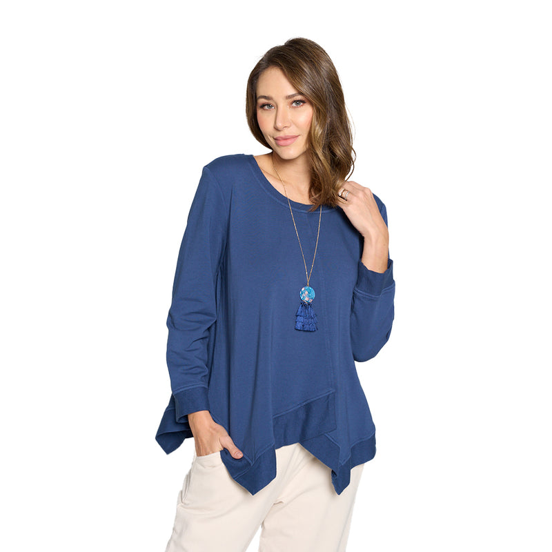 French Terry Tunic Top in Denim Blue - FT-4061-DNM