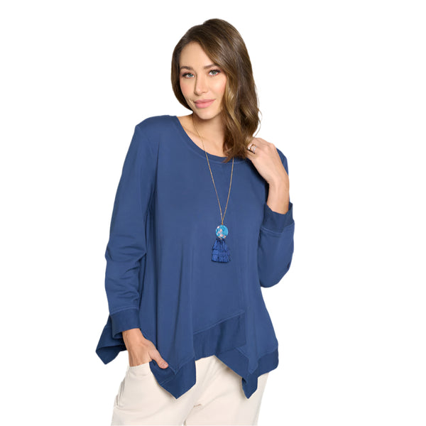 French Terry Tunic Top in Denim Blue - FT-4061-DNM