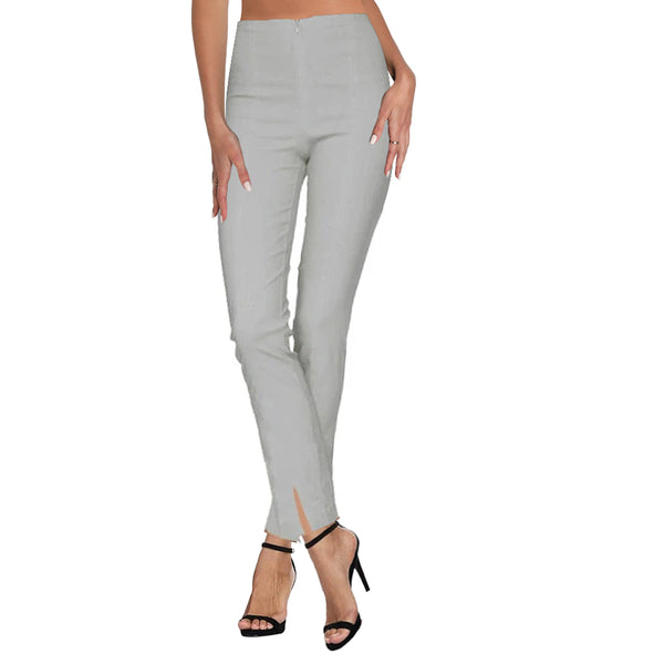 Klaveli Pants with Front Ankle Slits and Front Zipper in Silver - KLA-SLV
