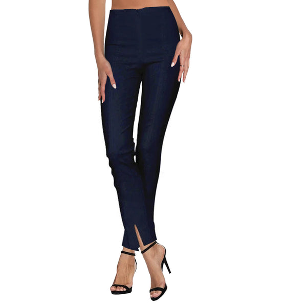 Klaveli Pants with Front Ankle Slits and Front Zipper in Navy - KLA-NVY
