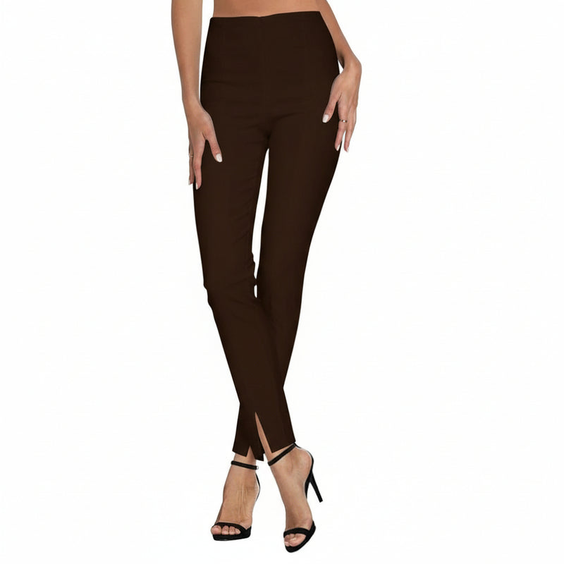 Klaveli Pants with Front Ankle Slits and Front Zipper in Brown - KLA-BRN