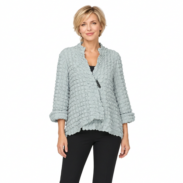 Solid Asymmetric Jacket in Sage Blue - 3715-BLU