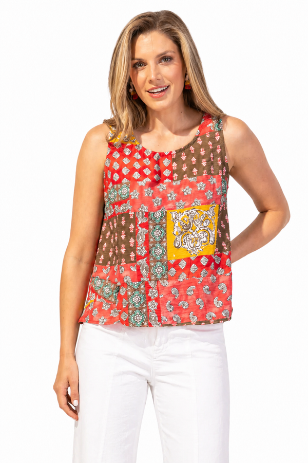 Paisley Patchwork Tank - Coral Multi - 36017