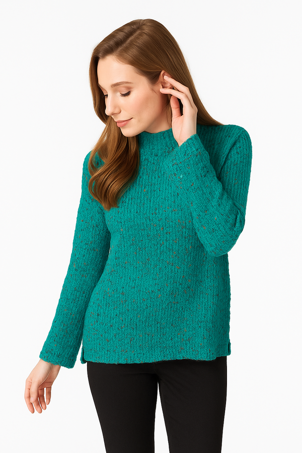 Speckle Bouclé Knit Sweater in Teal - 89056-TL - Size L Only!