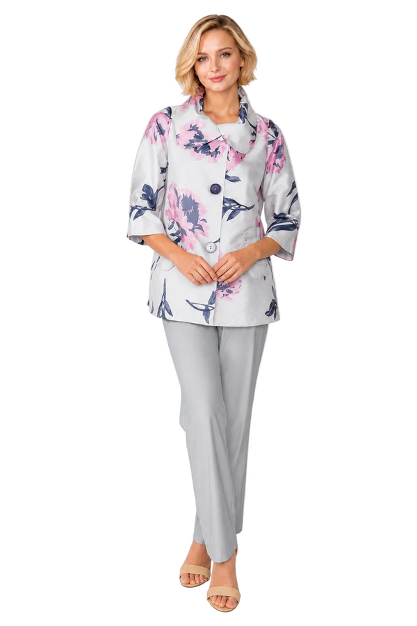Floral Jacquard Jacket in Silver Multi - 6079J