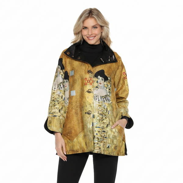 Inspired by Klimt Lady in Gold Reversible Hooded Raincoat  - J4239RW-6