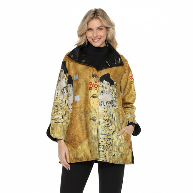 Inspired by Klimt Lady in Gold Reversible Hooded Raincoat  - J4239RW-6