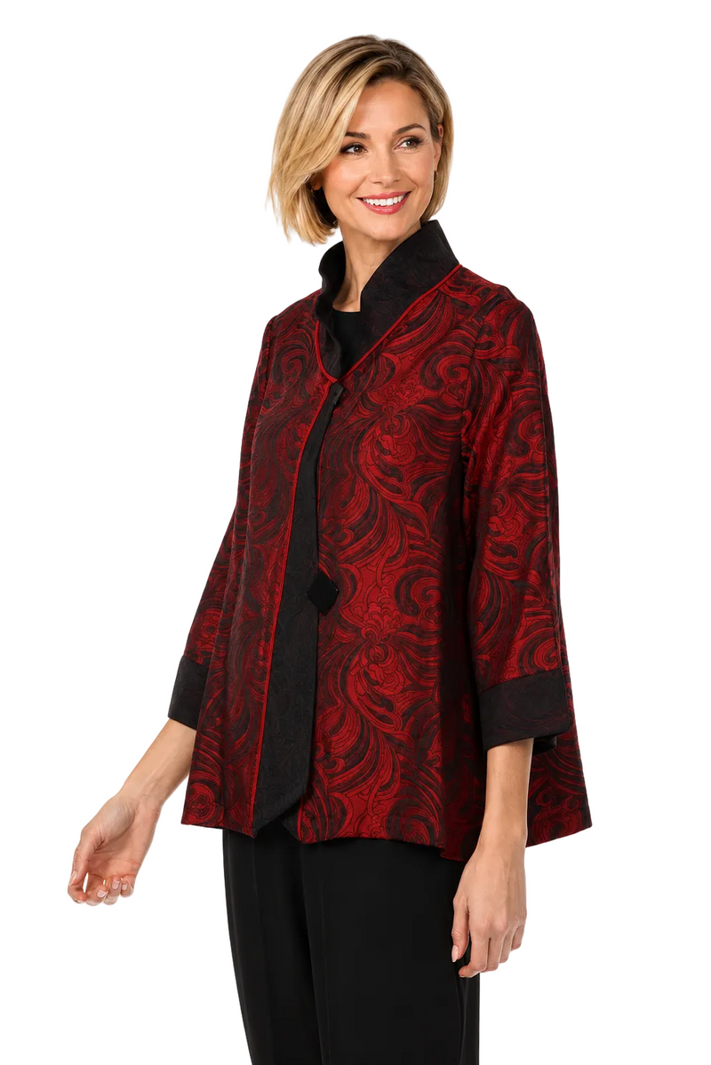 Just In! Elegant Jacquard Swirl Jacket in Red -  2324-RD