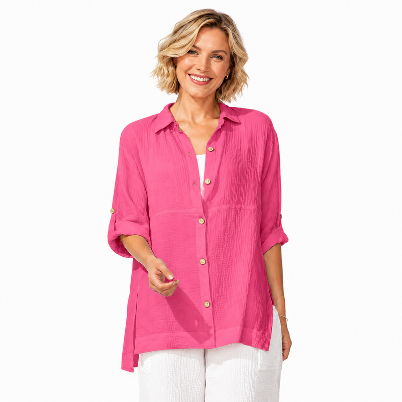 Lightweight Textured High-Low Shirt - 32440