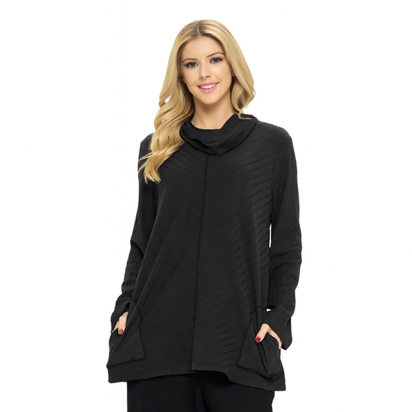 Diagonal Rib Mock Neck Tunic in Black Coffee - CS382-BLK