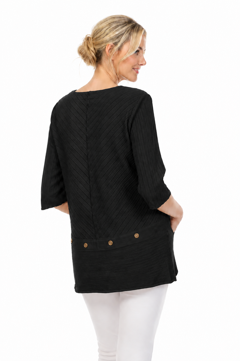 Diagonal Rib High-Low Tunic in Black - CS342-BLK