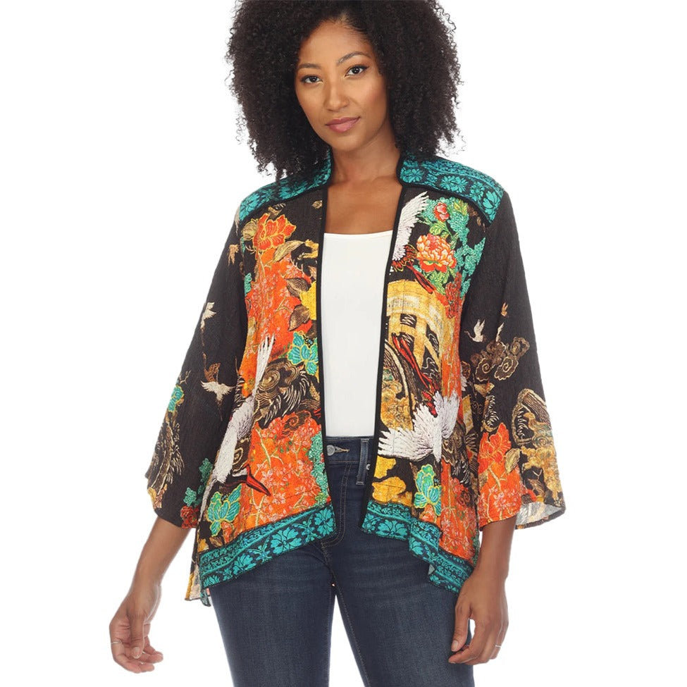 Citron Crane-Print Open Silk Cardigan Jacket - 0804COB – Shop My Fair Lady