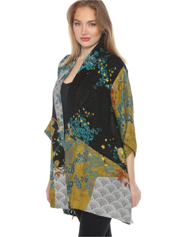 Flowing Floral-Print Open Front Kimono Jacket - 0917BMAB