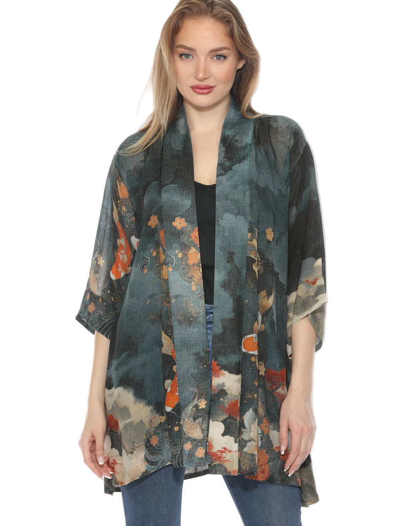 Koi Fish Print Kimono Jacket - 0917NKF